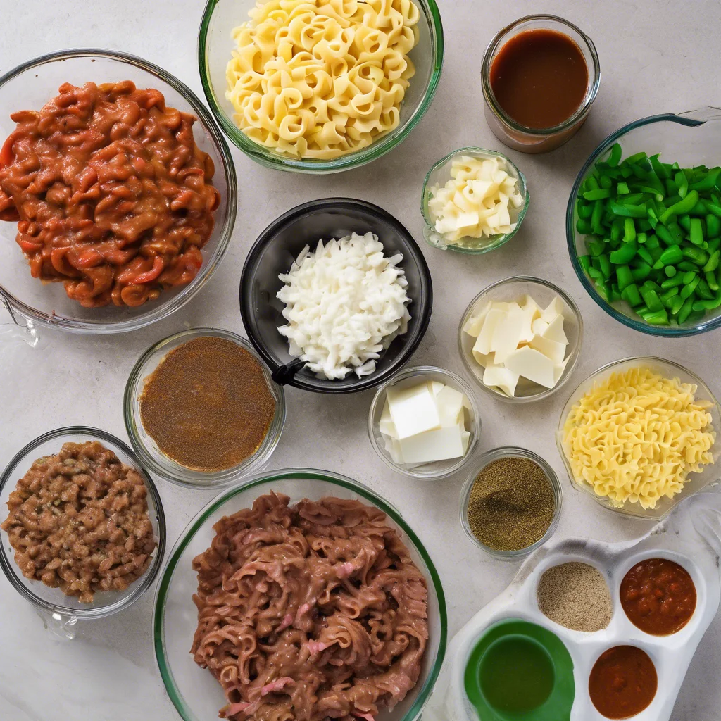 Ingredients for Cheese Steak Homemade Hamburger Helper - Cooking in the Midwest