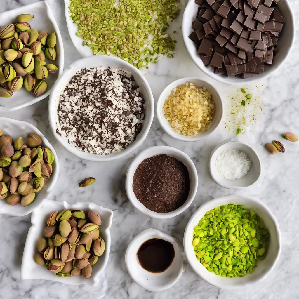 Ingredients for DIY Pistachio Knafeh Chocolate Bark recipe
