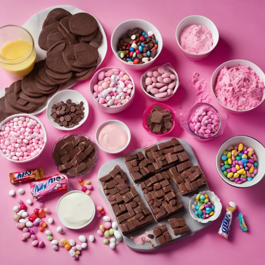 Ingredients for Pink M&M Snickers Cheesecake recipe
