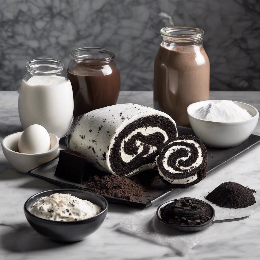 Ingredients for Cookies and Cream Oreo Cake Roll