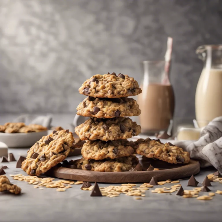 Oatmeal Chocolate Chip Cookies cooling on a rack, with a glass of milk. Warm, inviting, and perfectly chewy.